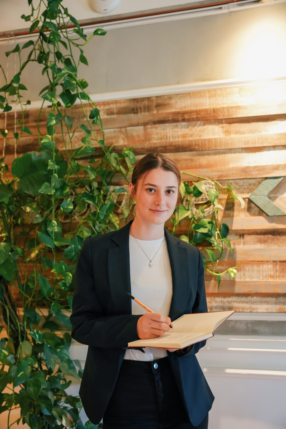 Woman Working in Eco-Friendly Office